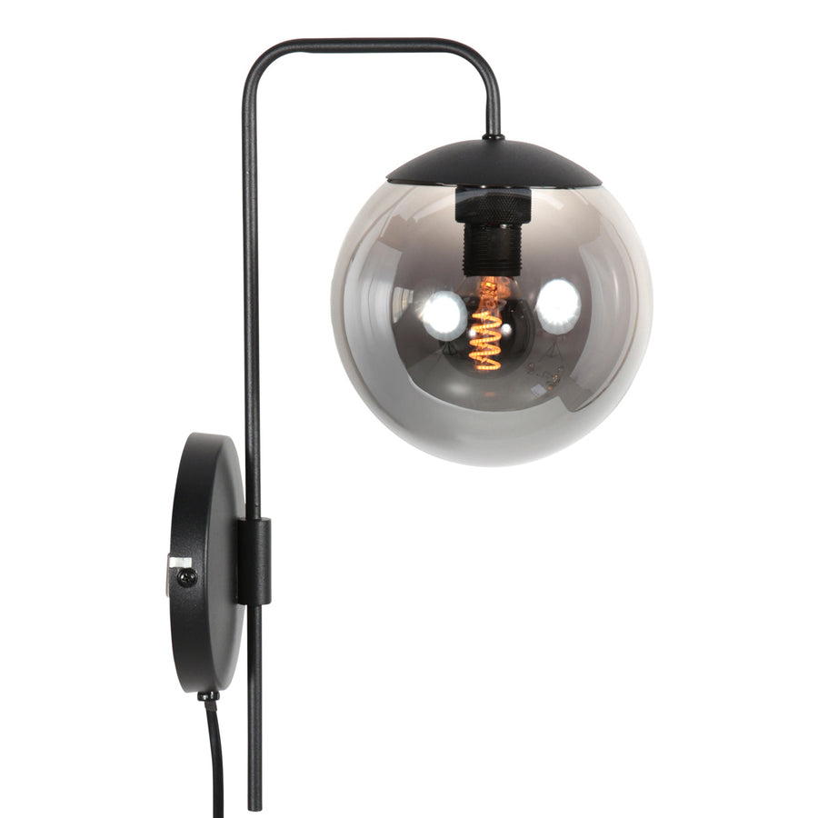 Wandlamp bollique 4609zw zwarte lamp met smoke glas