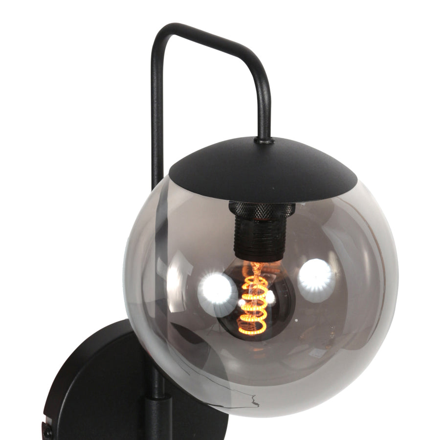 Wandlamp bollique 4609zw zwarte lamp met smoke glas