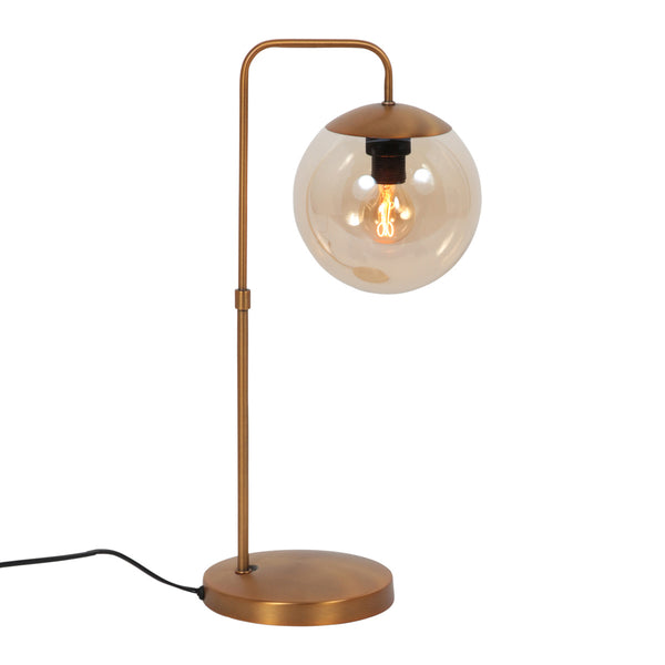 Tafellamp bollique 4610br bronskleurige lamp met amber glas