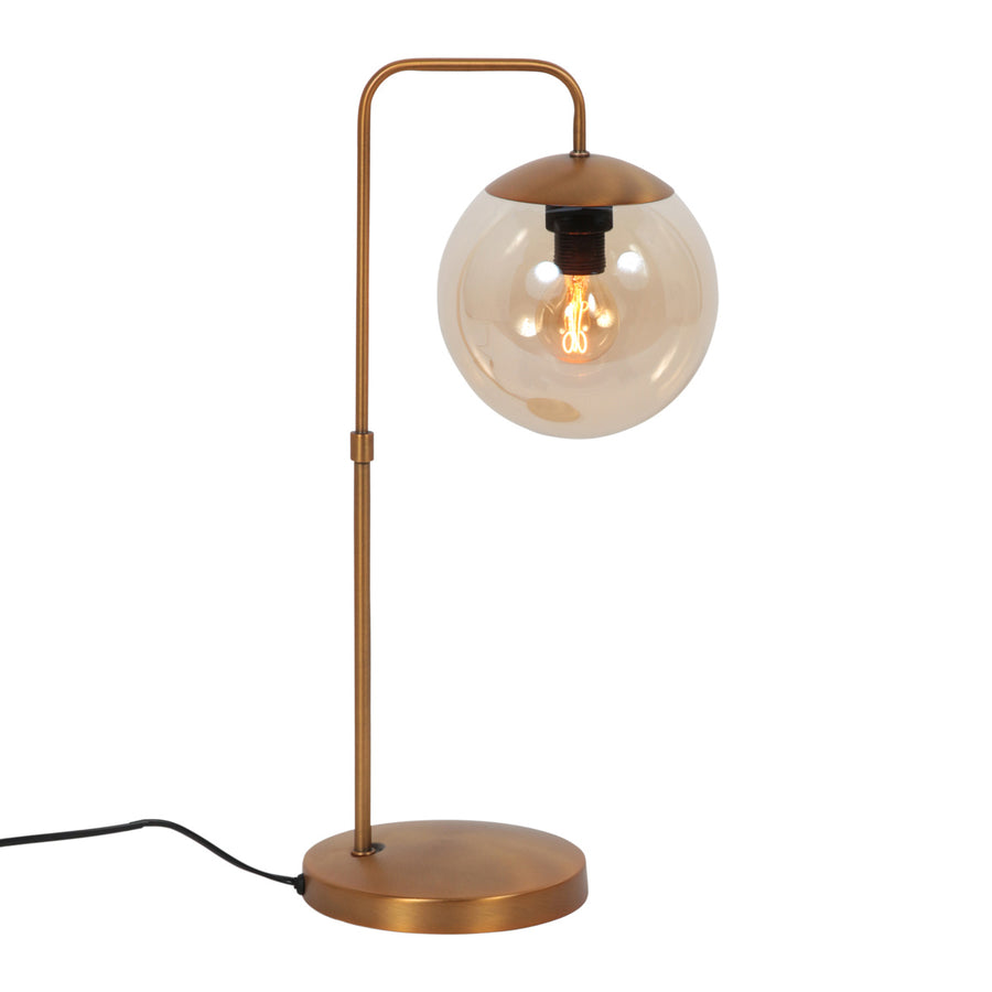 Tafellamp bollique 4610br bronskleurige lamp met amber glas