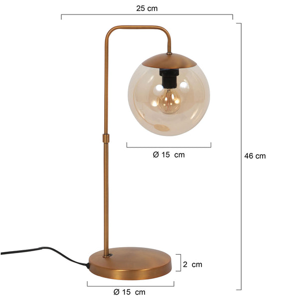 Tafellamp bollique 4610br bronskleurige lamp met amber glas