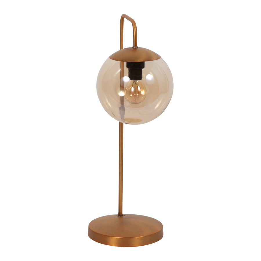 Tafellamp bollique 4610br bronskleurige lamp met amber glas