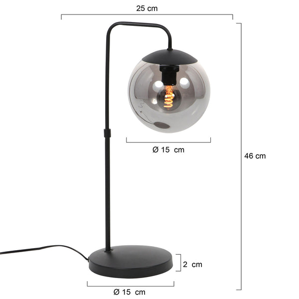Tafellamp bollique 4610zw zwarte lamp met smoke glas