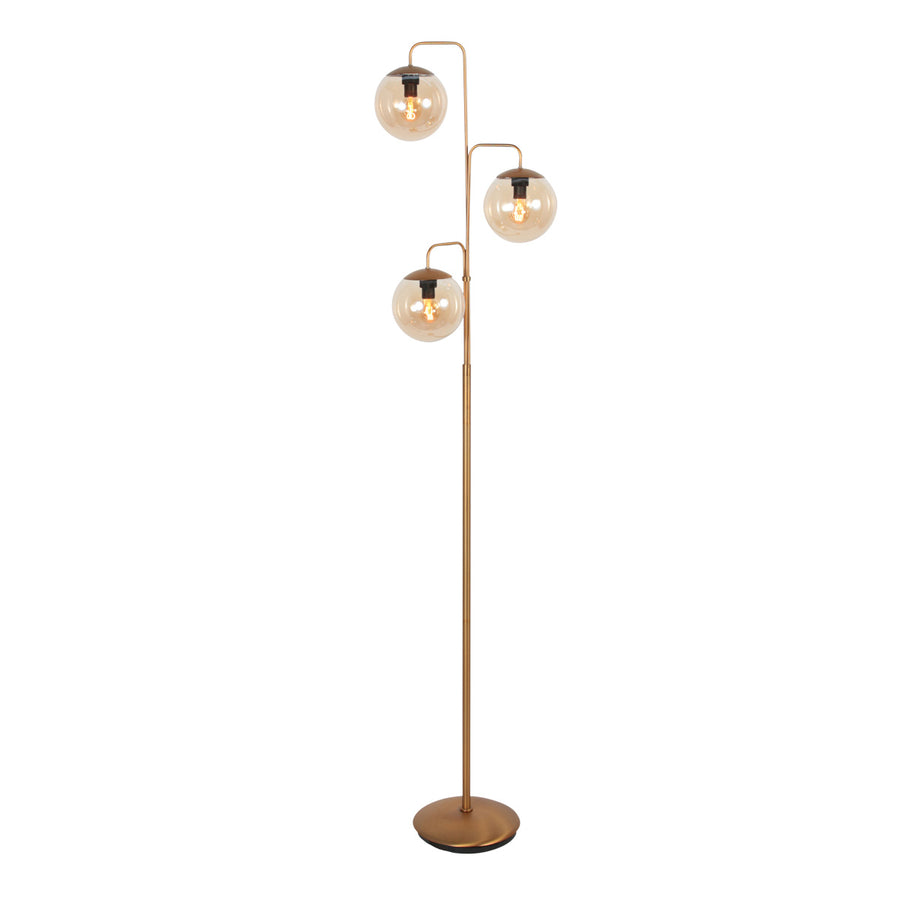 Vloerlamp bollique 4611br sfeervolle bronzen 3 lichts lamp met amber glas