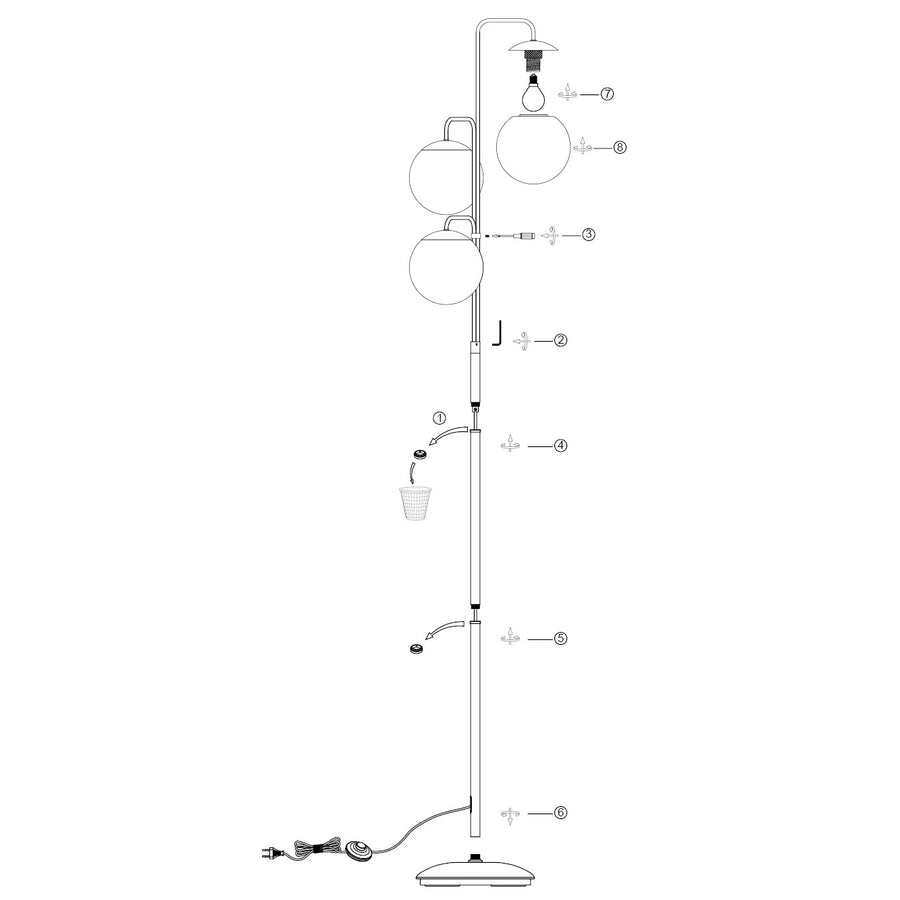 Vloerlamp bollique 4611br sfeervolle bronzen 3 lichts lamp met amber glas