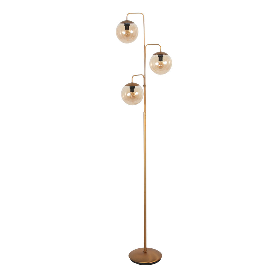 Vloerlamp bollique 4611br sfeervolle bronzen 3 lichts lamp met amber glas