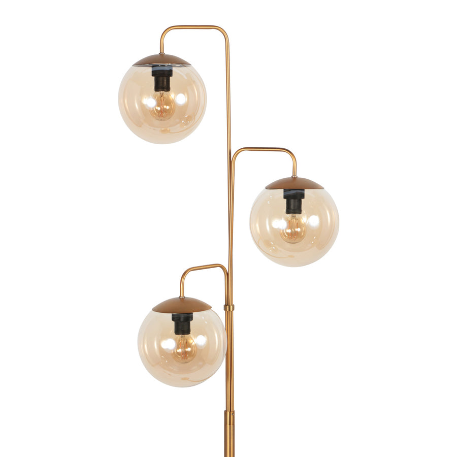 Vloerlamp bollique 4611br sfeervolle bronzen 3 lichts lamp met amber glas