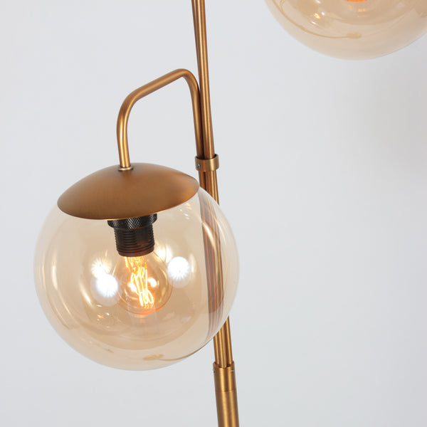 Vloerlamp bollique 4611br sfeervolle bronzen 3 lichts lamp met amber glas