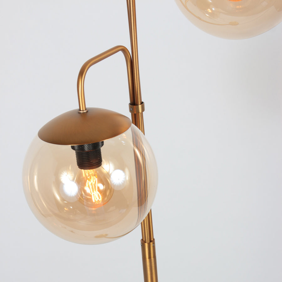 Vloerlamp bollique 4611br sfeervolle bronzen 3 lichts lamp met amber glas