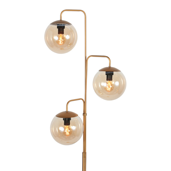 Vloerlamp bollique 4611br sfeervolle bronzen 3 lichts lamp met amber glas