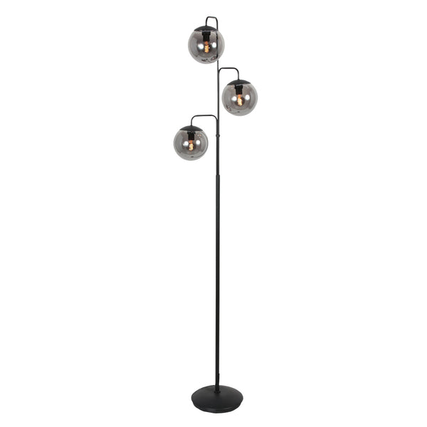 Vloerlamp bollique 4611zw sfeervolle zwarte 3 lichts lamp met smoke glas