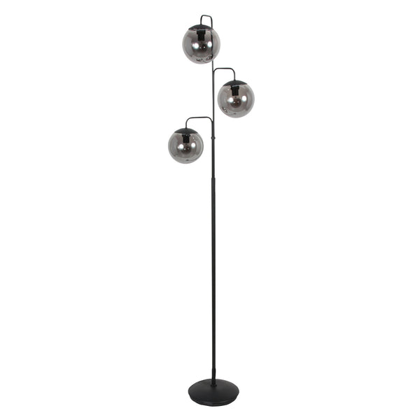 Vloerlamp bollique 4611zw sfeervolle zwarte 3 lichts lamp met smoke glas