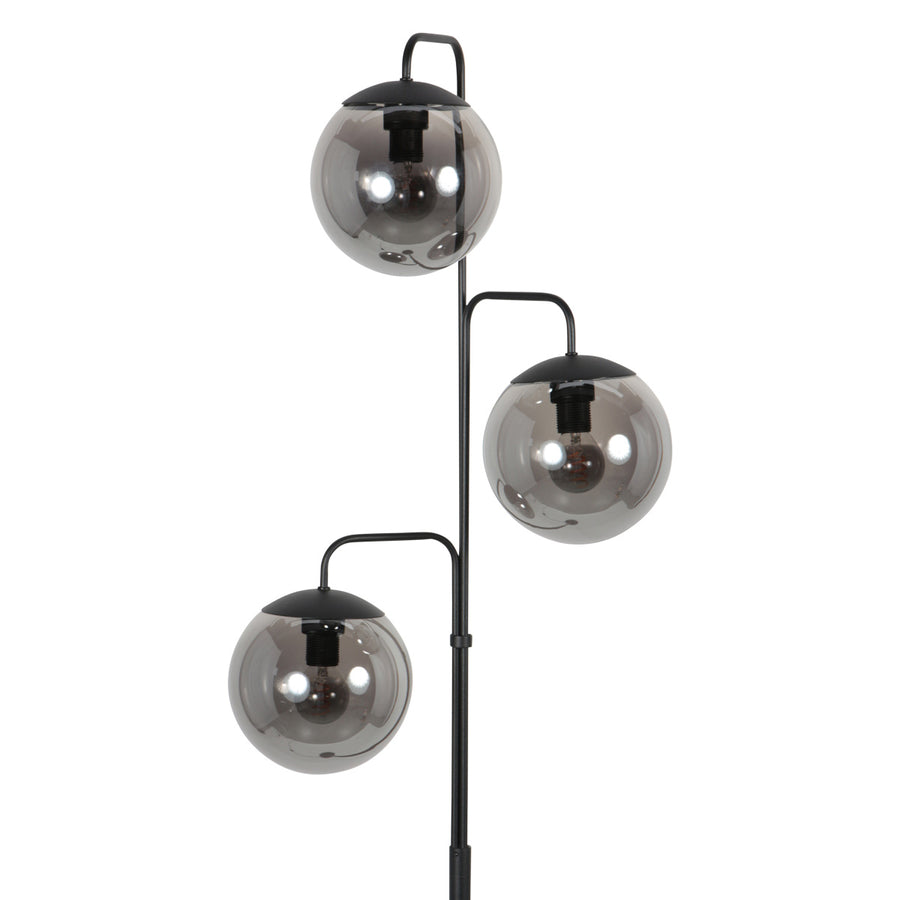 Vloerlamp bollique 4611zw sfeervolle zwarte 3 lichts lamp met smoke glas