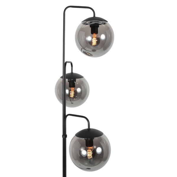 Vloerlamp bollique 4611zw sfeervolle zwarte 3 lichts lamp met smoke glas