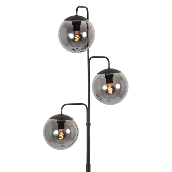 Vloerlamp bollique 4611zw sfeervolle zwarte 3 lichts lamp met smoke glas