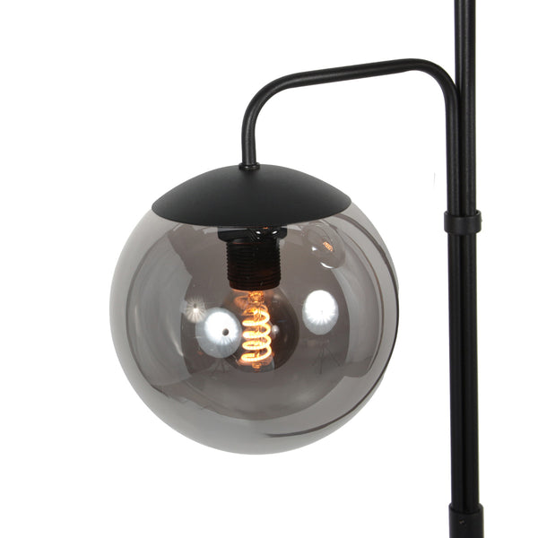 Vloerlamp bollique 4611zw sfeervolle zwarte 3 lichts lamp met smoke glas