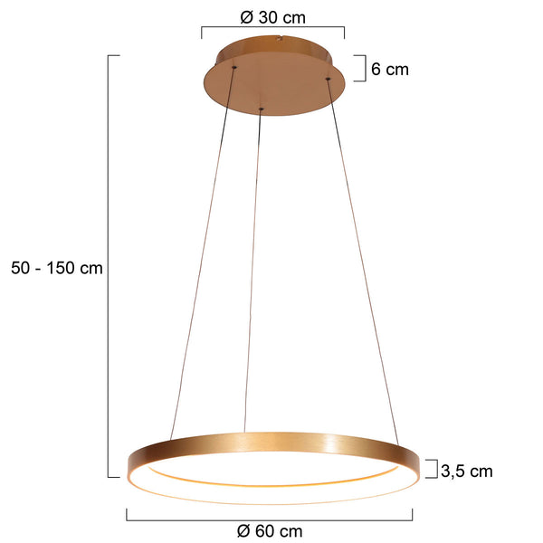 Gouden hanglamp ringlede 4612go, met cable-lift