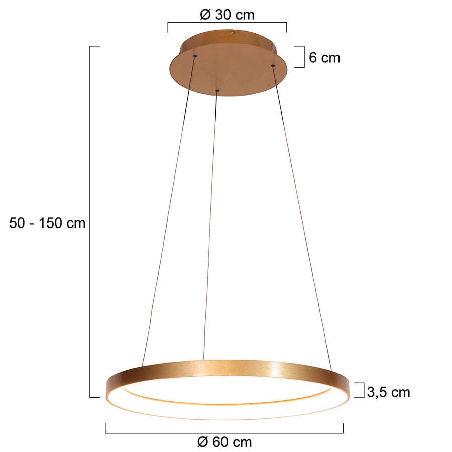 Gouden hanglamp ringlede 4612go, met cable-lift
