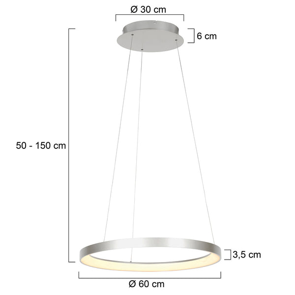 Stalen hanglamp ringlede 4612st met cable-lift systeem