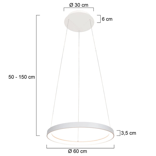 Witte hanglamp ringlede 4612w met cable-lift systeem
