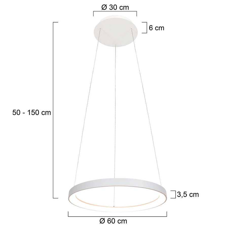 Witte hanglamp ringlede 4612w met cable-lift systeem