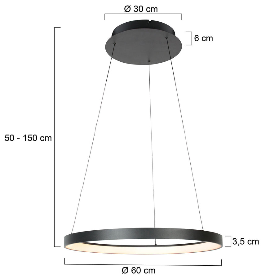 Zwarte hanglamp ringlede 4612zw met cable-lift systeem