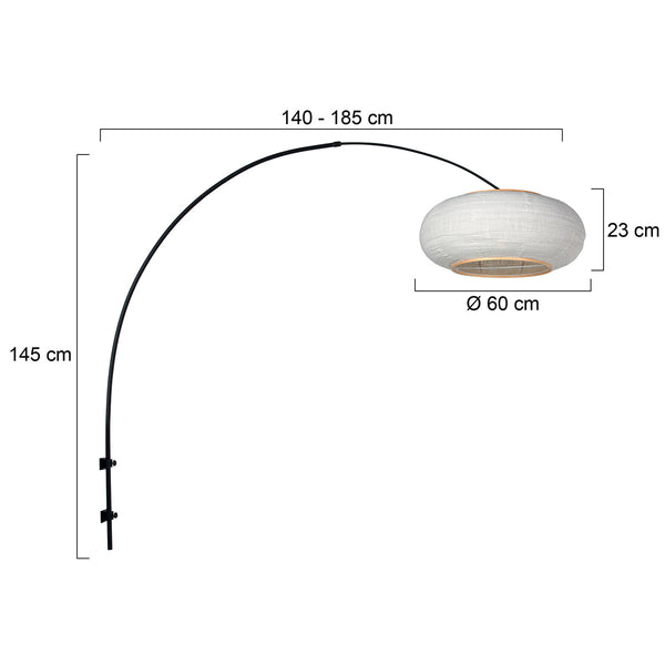 Boog wandlamp silva alba 4619zw zwart met linnen kap ø60 cm