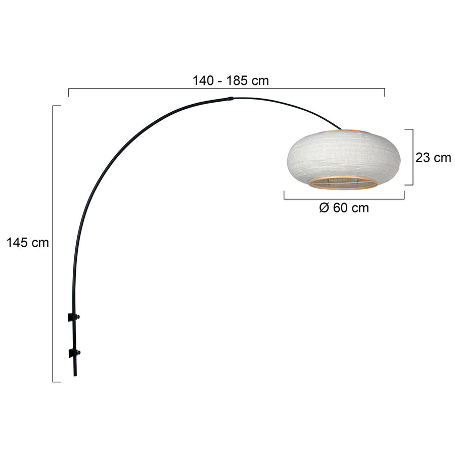 Boog wandlamp silva alba 4619zw zwart met linnen kap ø60 cm