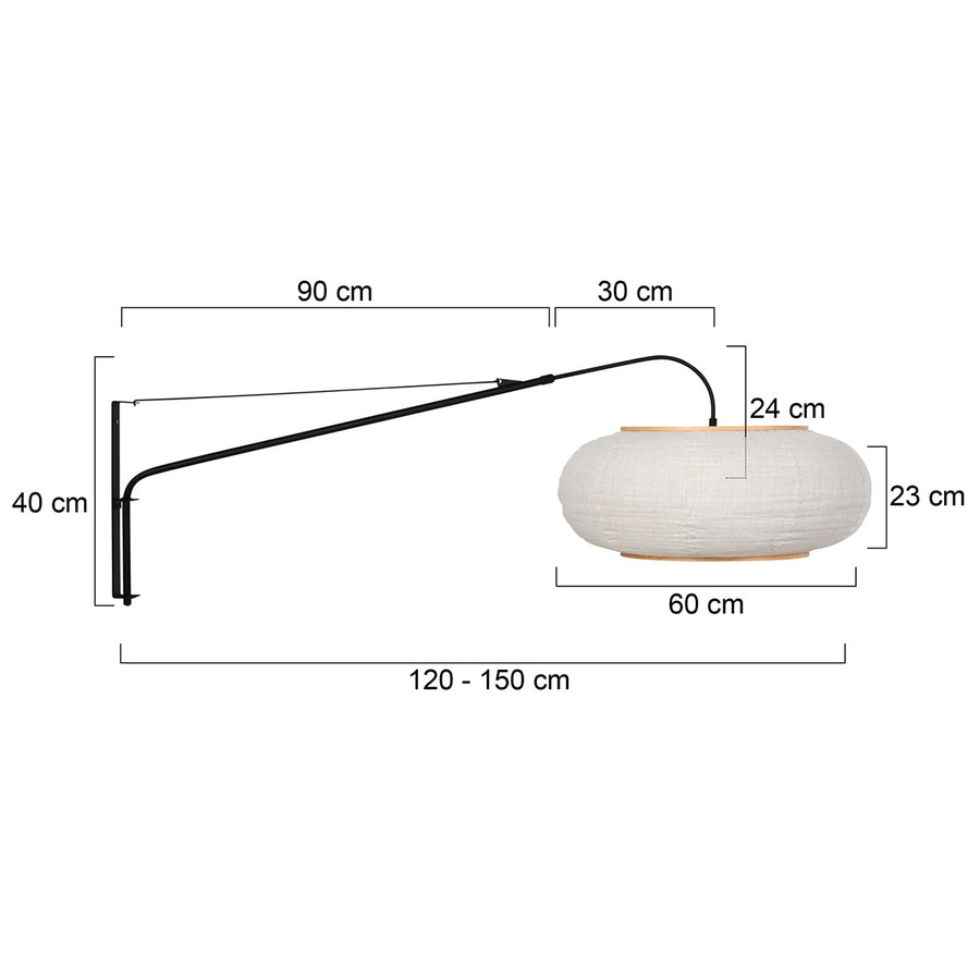 Wandlamp silva alba 4626zw zwart met linnen kap ø60 cm