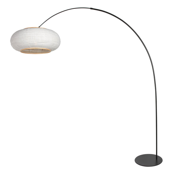 Vloerlamp curve 4642zw - stijlvolle zwarte booglamp met linnen kap