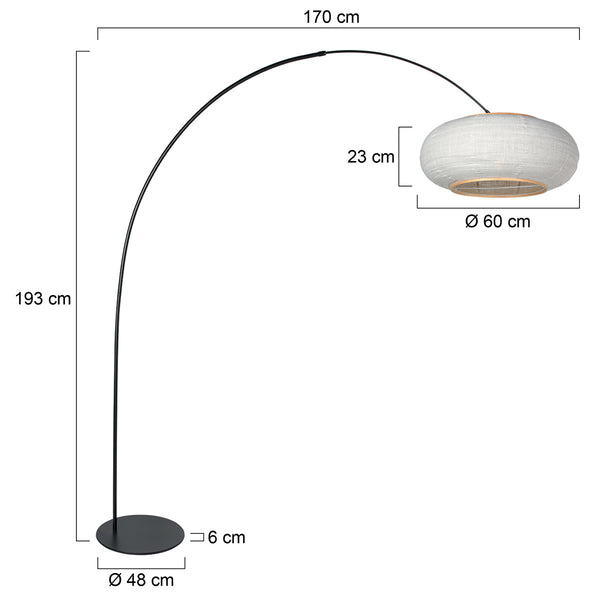 Vloerlamp curve 4642zw - stijlvolle zwarte booglamp met linnen kap