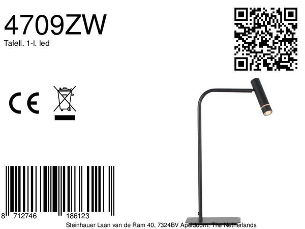 Volari 4709zw zwarte tafellamp met indirectlicht