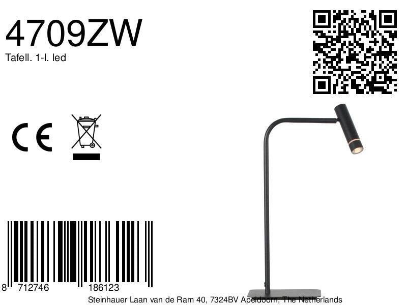 Volari 4709zw zwarte tafellamp met indirectlicht