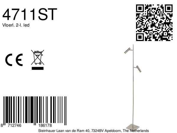 Vloerlamp volari 4711st stalen 2-lichts met dim to warm led
