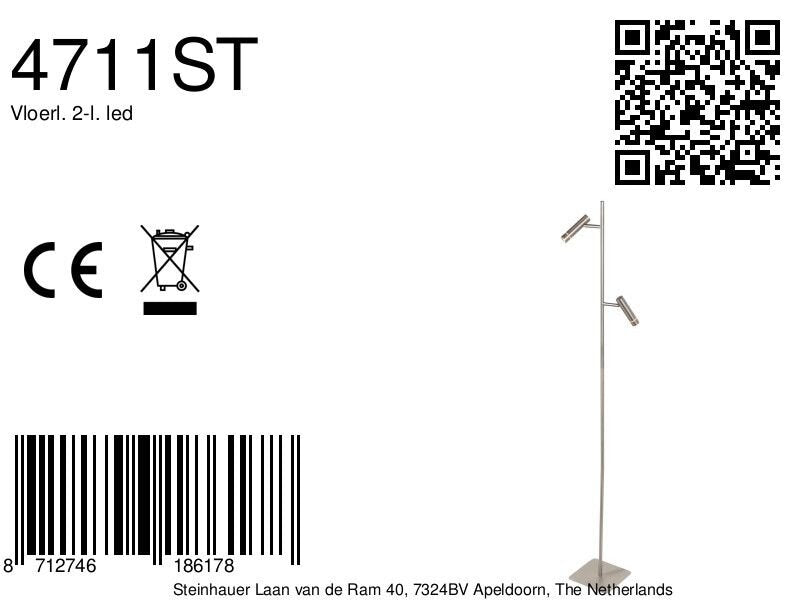 Vloerlamp volari 4711st stalen 2-lichts met dim to warm led