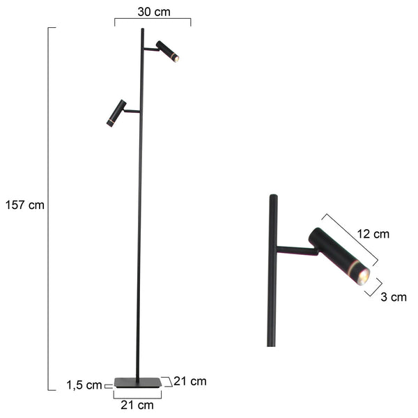 Vloerlamp volari 4711zw zwarte 2-lichts leeslamp met dim to warm led