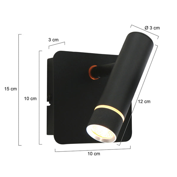 Wandlamp volari 4712zw zwart met dimbare led en richtbare kop
