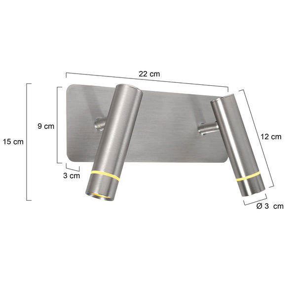 Wandlamp volari 4713st staal 2-lichts met verstelbare koppen