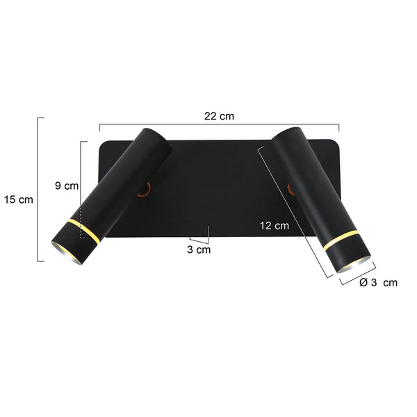 Wandlamp volari 4713zw zwart 2-lichts met warme led