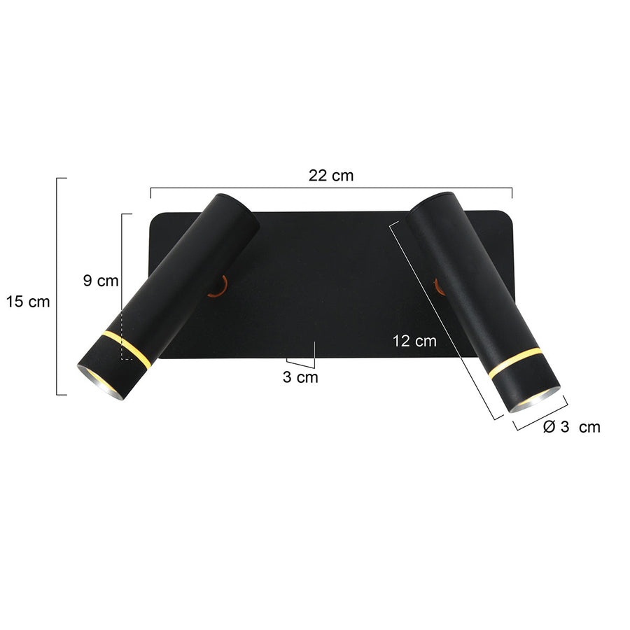 Wandlamp volari 4713zw zwart 2-lichts met warme led