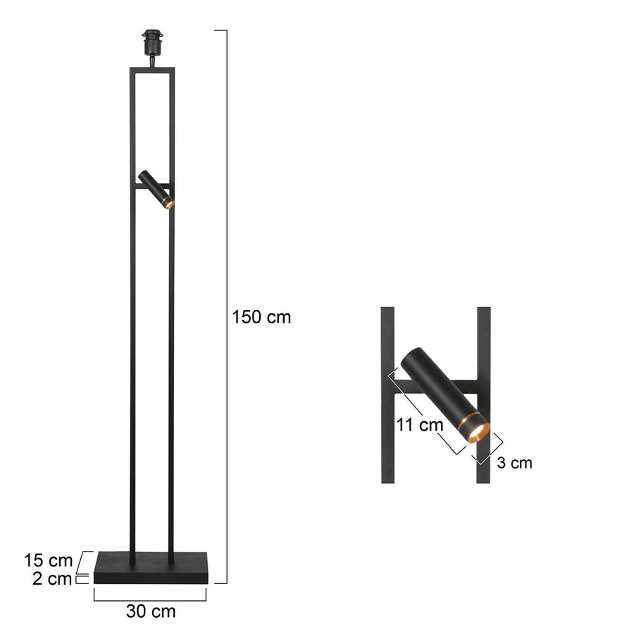Vloerlamp stang 4720zw zwart armatuur met leeslicht