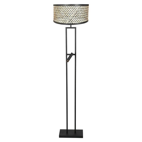 Vloerlamp stang 4721zw met zwart beige bamboe kap en leeslicht