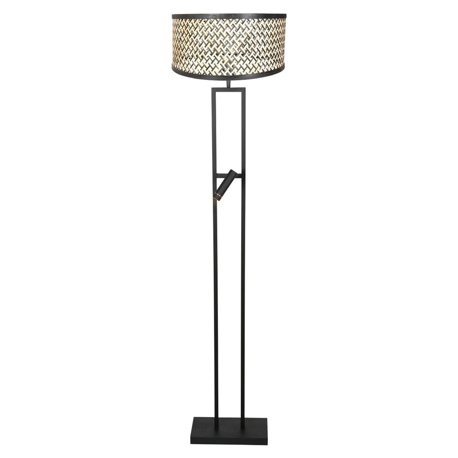 Vloerlamp stang 4721zw met zwart beige bamboe kap en leeslicht