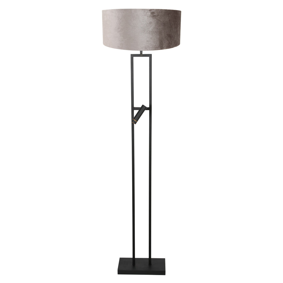 Vloerlamp stang 4723zw met grijze velours kap en leeslicht