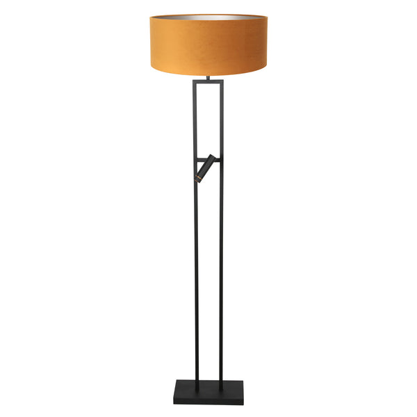 Vloerlamp stang 4724zw met gouden velours kap en leeslicht