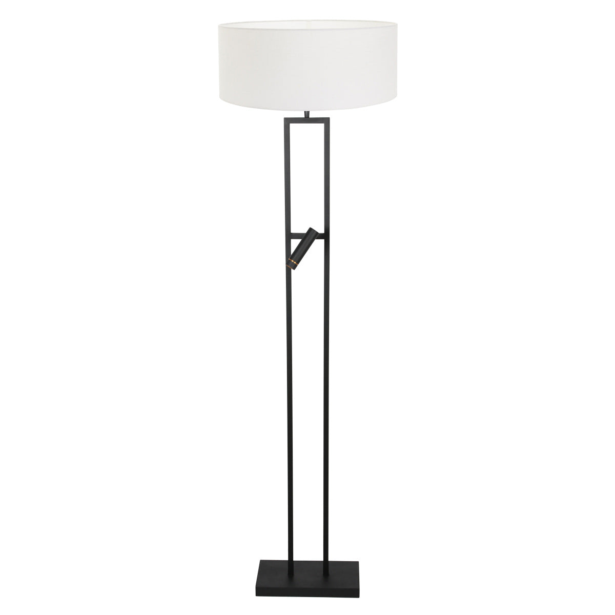 Vloerlamp stang 4725zw met grof wit linnen kap en leeslicht
