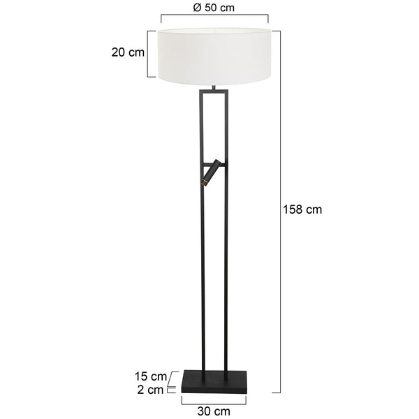 Vloerlamp stang 4725zw met grof wit linnen kap en leeslicht