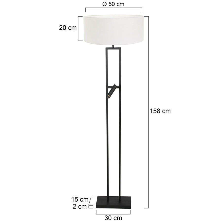 Vloerlamp stang 4725zw met grof wit linnen kap en leeslicht