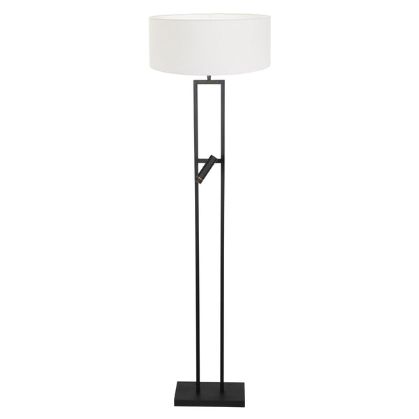 Vloerlamp stang 4725zw met grof wit linnen kap en leeslicht