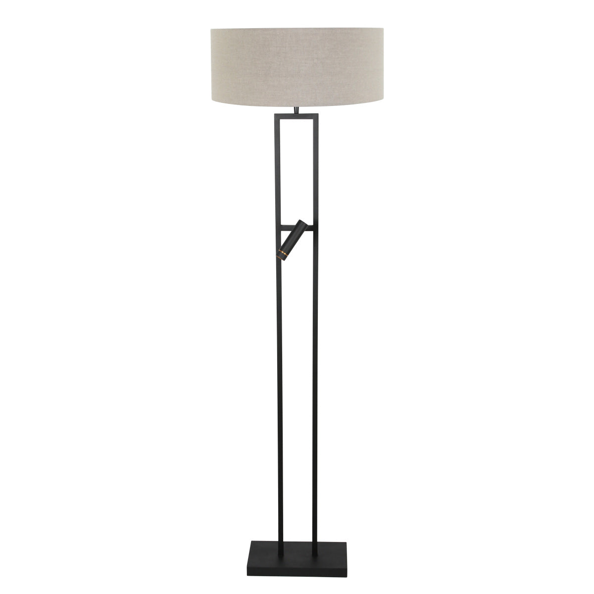 Vloerlamp stang 4726zw met grijs linnen kap en leeslicht